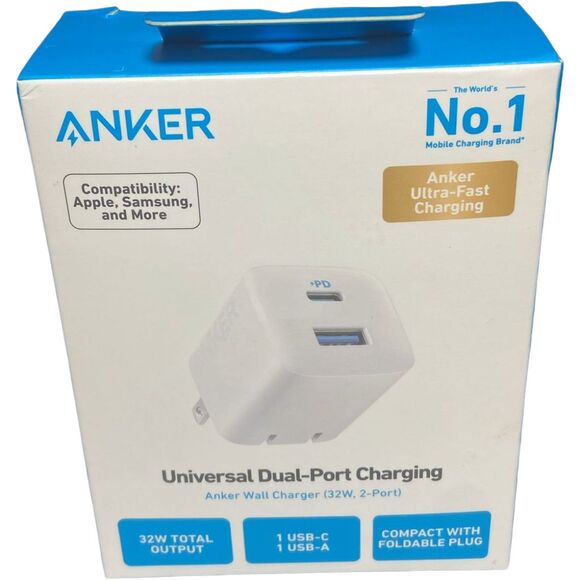 Anker 33W 2-Port Wall Charger USB-C + USB-A Fast PD Quick Charge White 323 - Picture 3 of 7